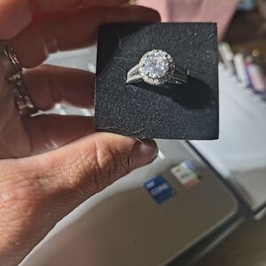 Sparkling Silver Halo Ring with Clear Center Stone - Women's Jewelry